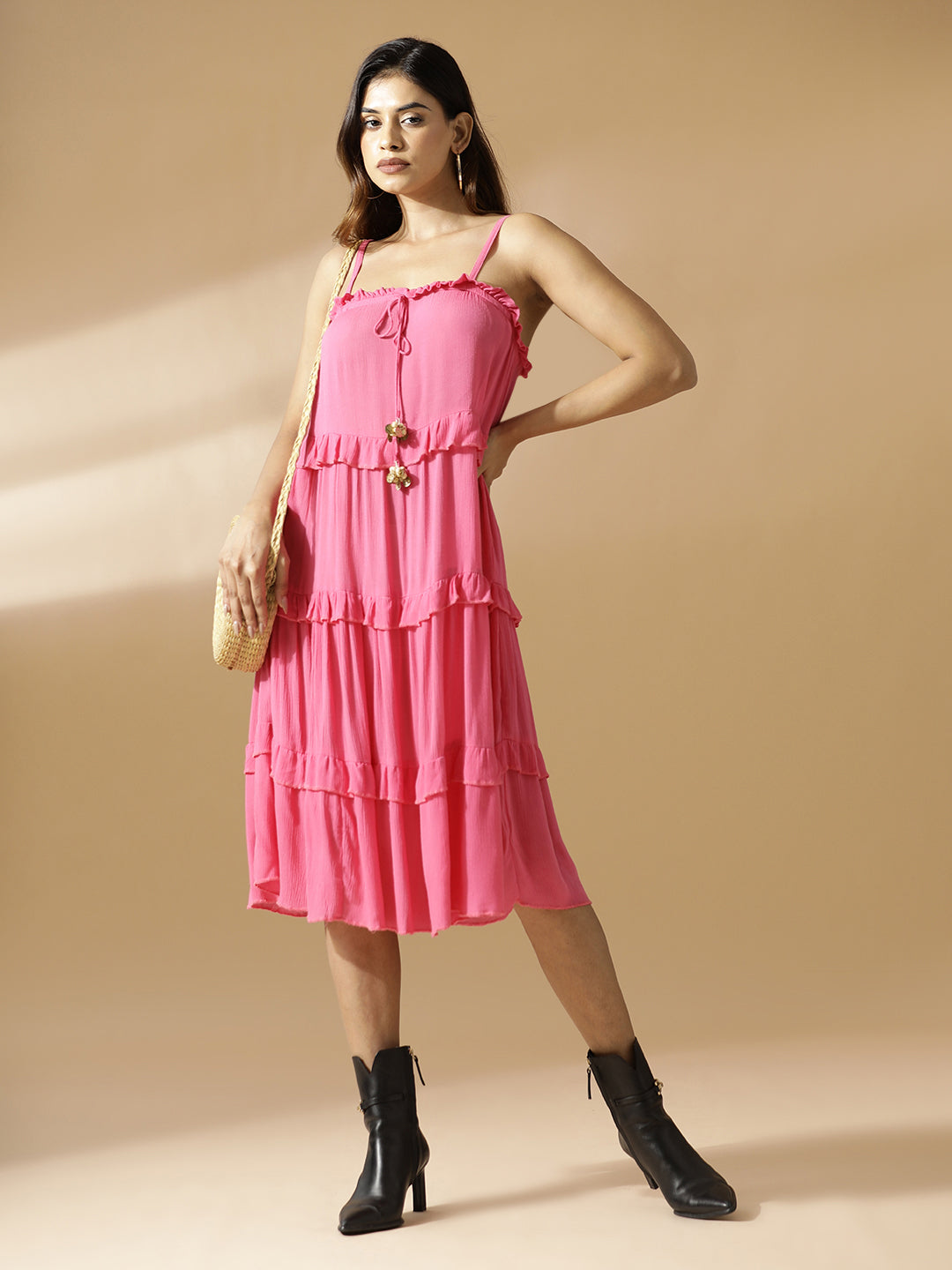 Pink Tiered short Dress