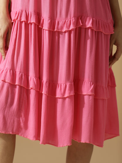 Pink Tiered short Dress