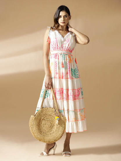 Neon Print Long Tiered Dress