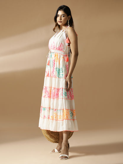 Neon Print Long Tiered Dress