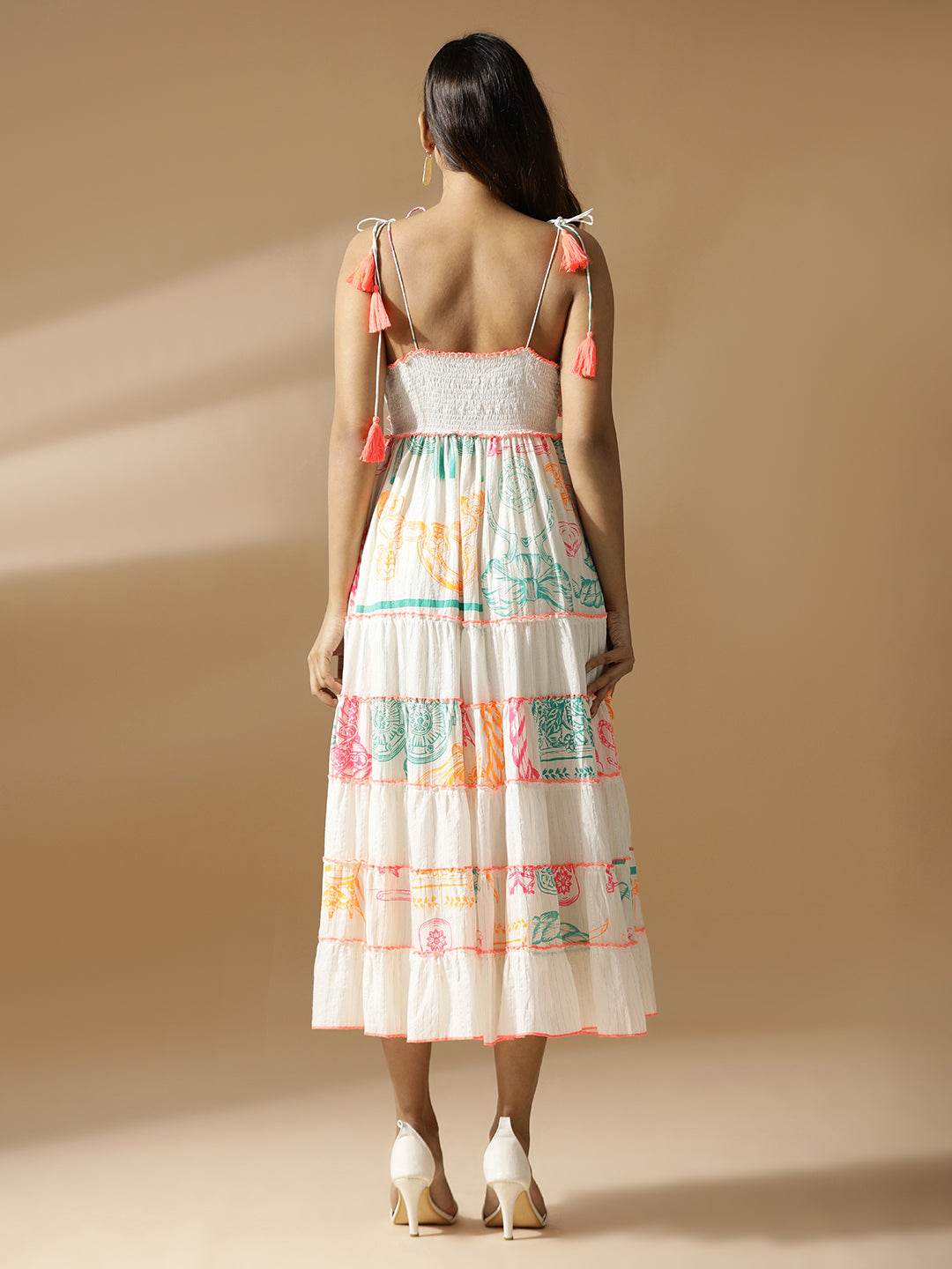 Neon Print Long Tiered Dress