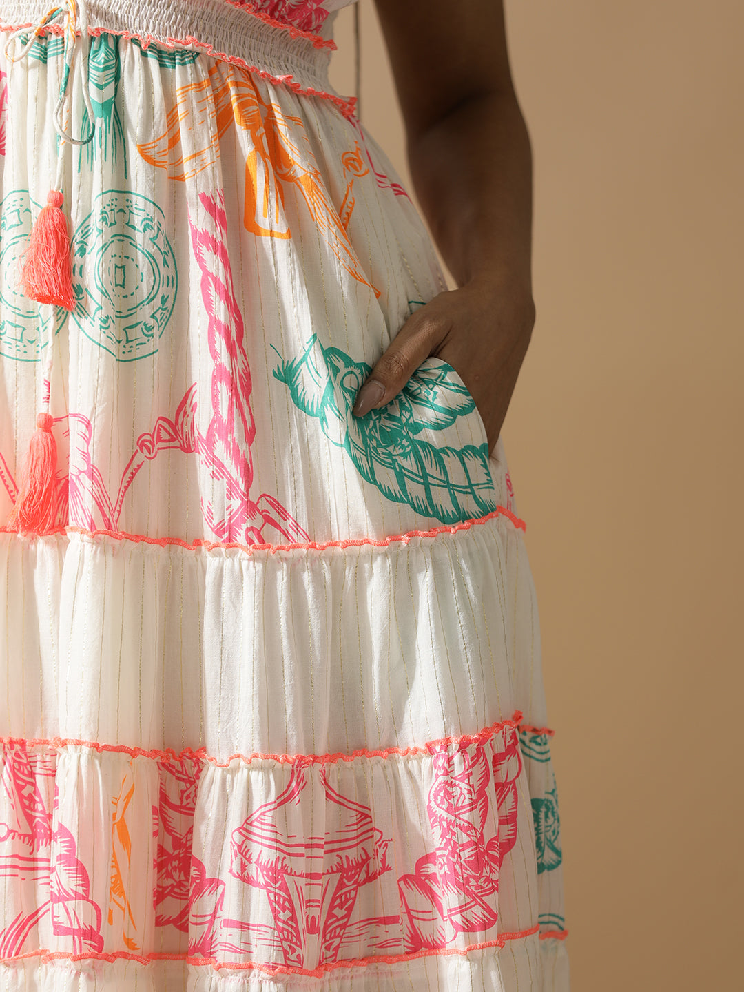 Neon Print Long Tiered Dress