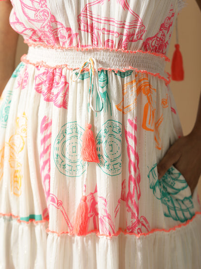 Neon Print Long Tiered Dress