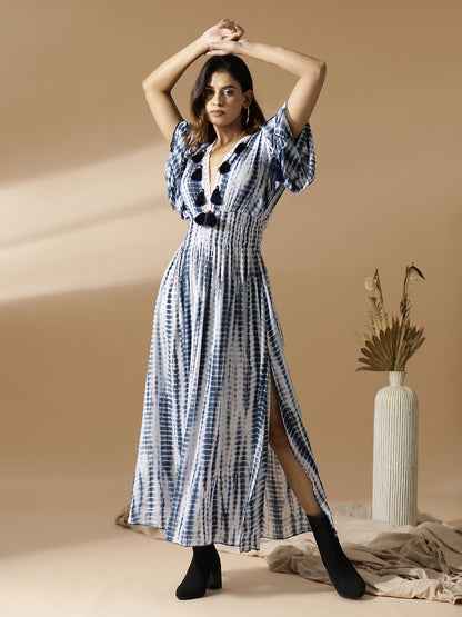 Indigo Tie&Dye Long A-Line dress