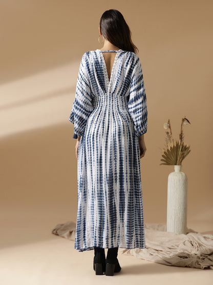 Indigo Tie&Dye Long A-Line dress