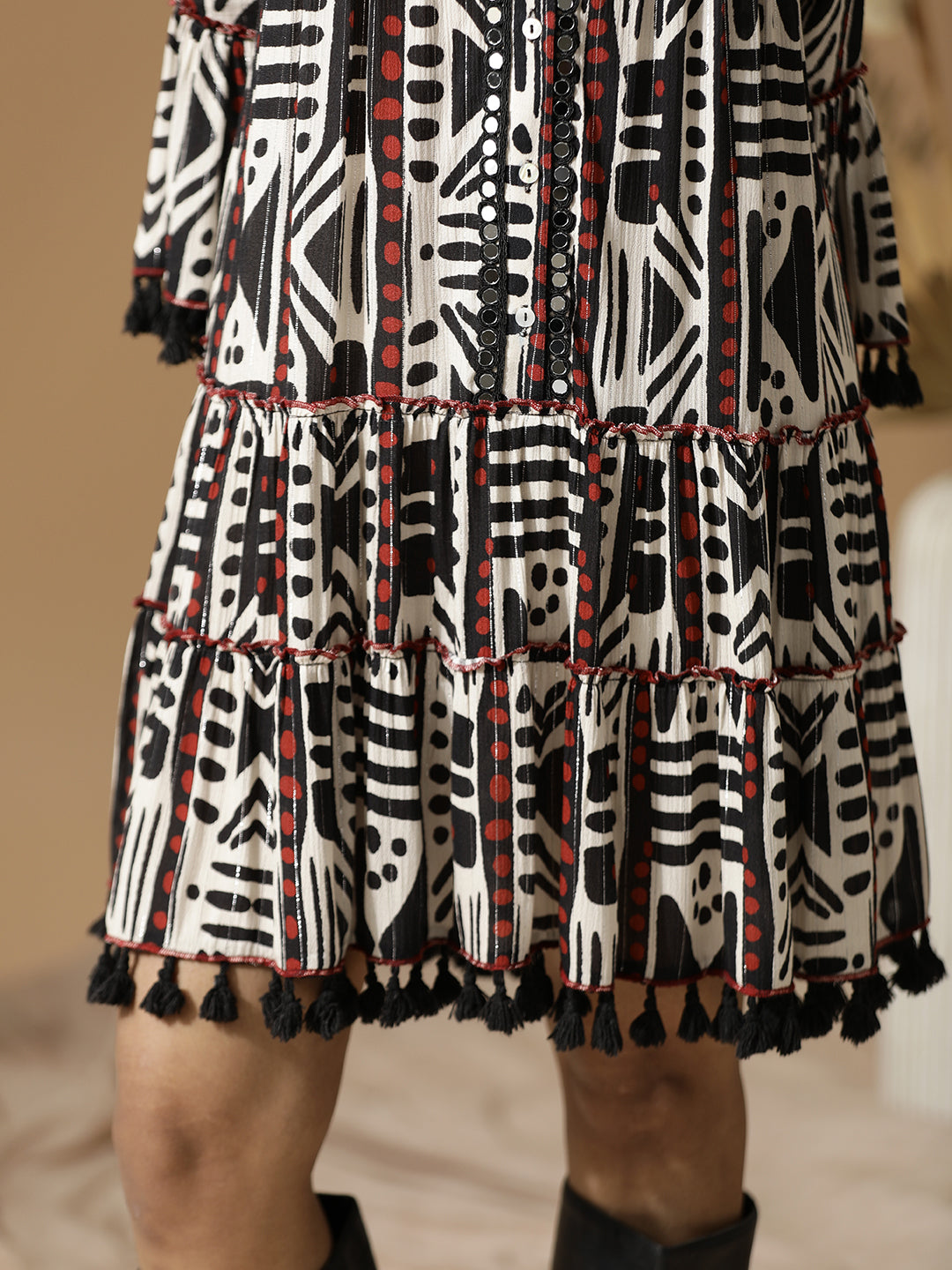 Black Geometric Short Tiered Dress