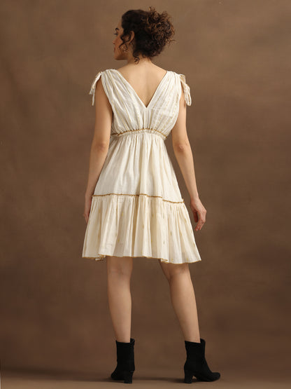Natural Lurex Short Tiered Dress