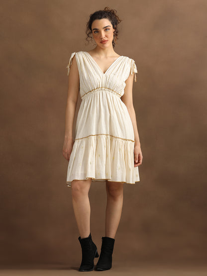 Natural Lurex Short Tiered Dress
