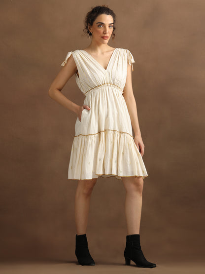Natural Lurex Short Tiered Dress