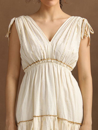 Natural Lurex Short Tiered Dress