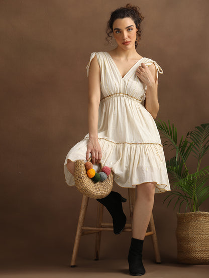 Natural Lurex Short Tiered Dress