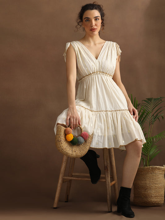 Natural Lurex Short Tiered Dress