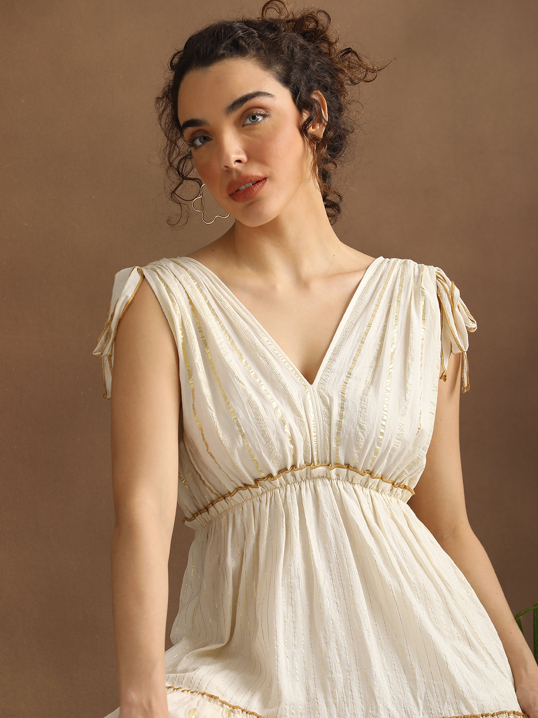 Natural Lurex Short Tiered Dress