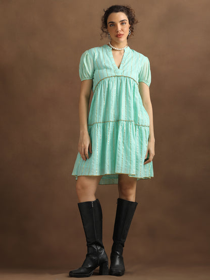 Sea Green Lurex Short Dress