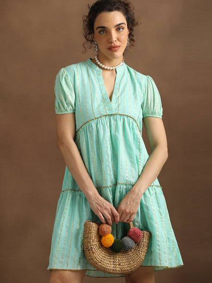 Sea Green Lurex Short Dress