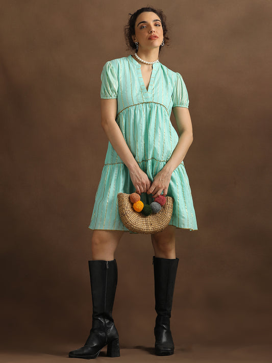 Sea Green Lurex Short Dress