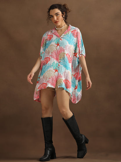Coral Print Oversized Shirt