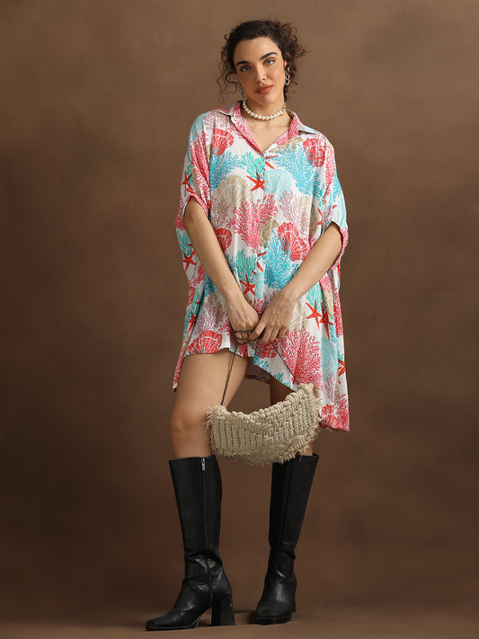 Coral Print Oversized Shirt
