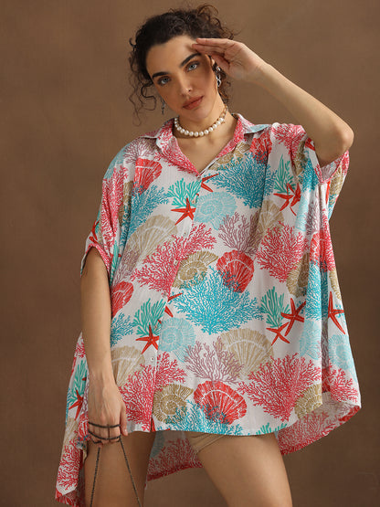 Coral Print Oversized Shirt
